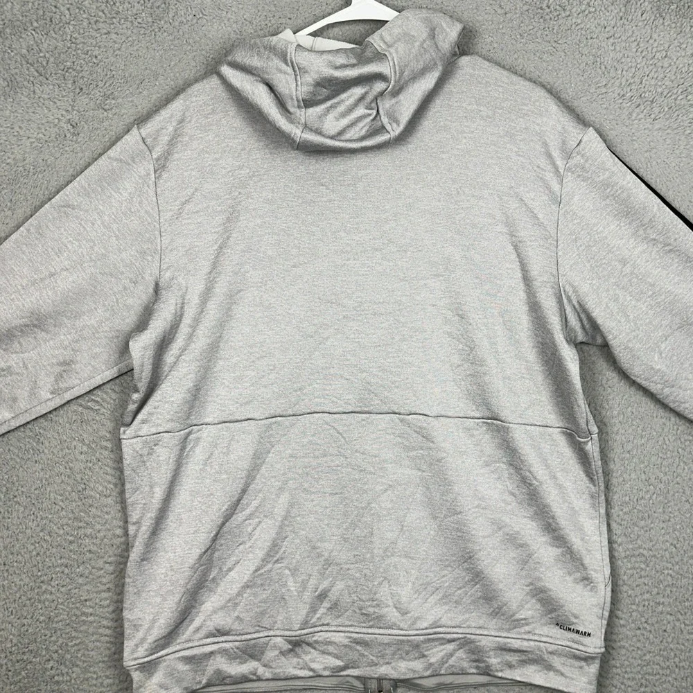 Adidas Hoodie Mens Large ClimaWarm Full Zip Grey 3-Stripe Fleece Jacket Pocket